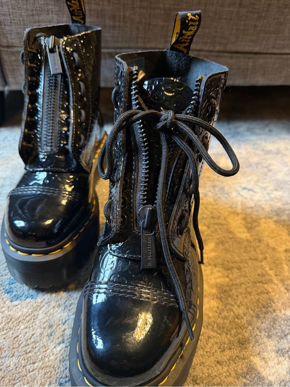 Dr. Martens Black Patent Embossed Platform Lace-Up Women’s Boots - Picture 7 of 10